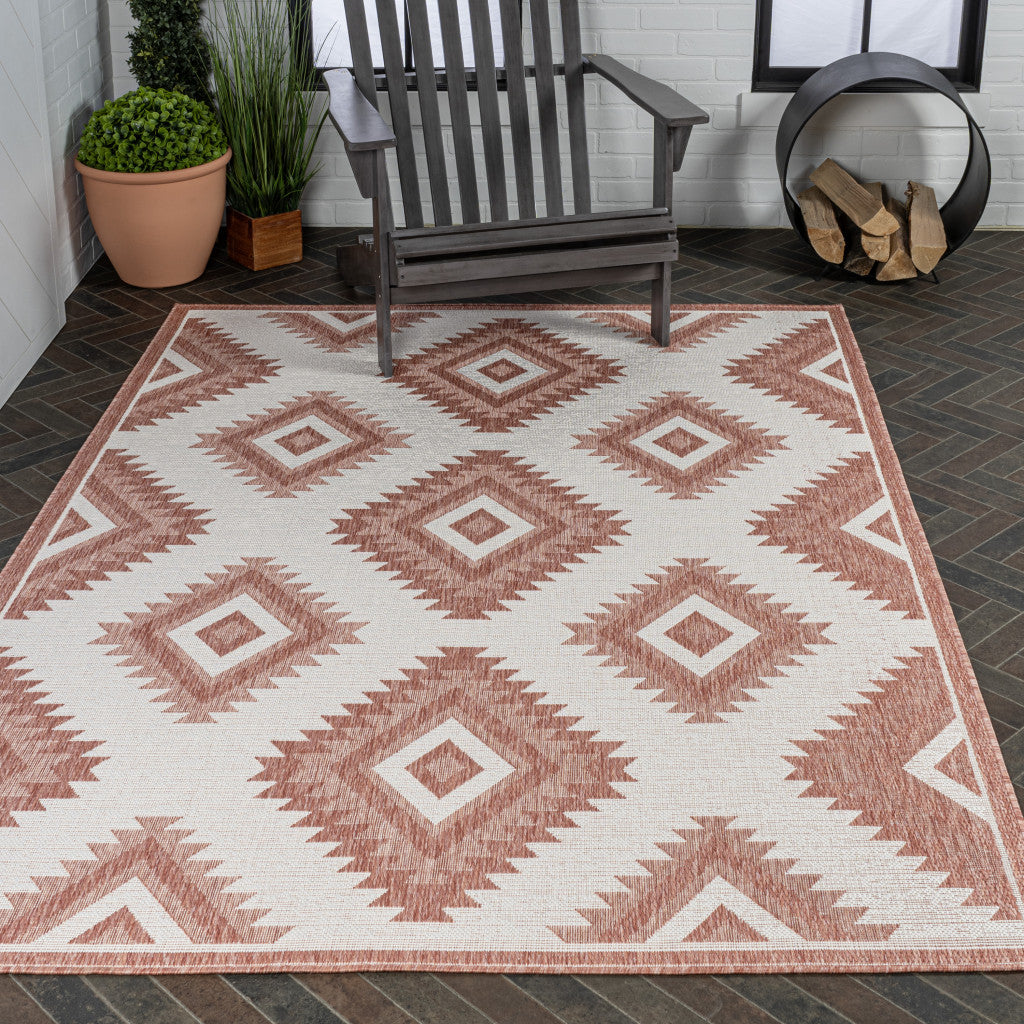 5' X 8' Salmon And Cream Moroccan Indoor Outdoor Area Rug - GreatEagleInc
