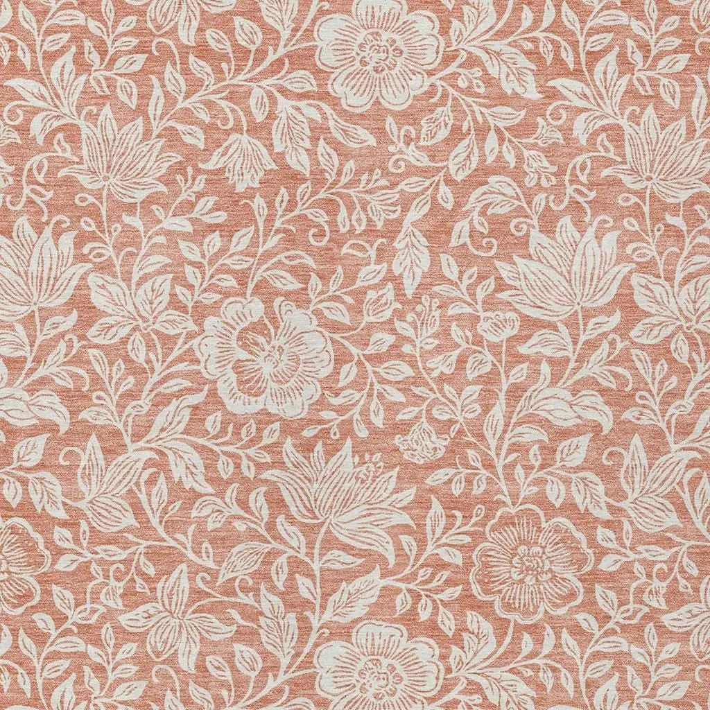 5' X 8' Salmon And Ivory Floral Washable Indoor Outdoor Area Rug Homeroots Outdoor