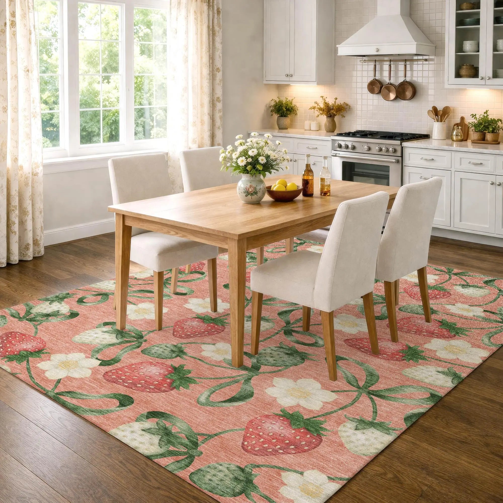 5' X 8' Salmon And Orange Floral Washable Indoor Outdoor Area Rug Homeroots Outdoor