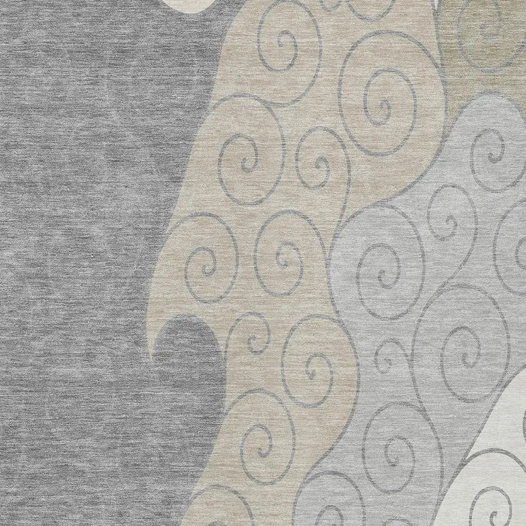 5' X 8' Silver And Beige Abstract Washable Indoor Outdoor Area Rug Homeroots Outdoor