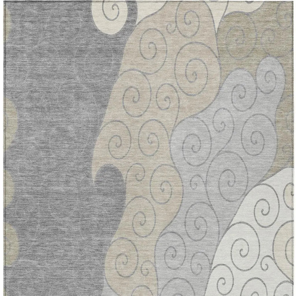 5' X 8' Silver And Beige Abstract Washable Indoor Outdoor Area Rug Homeroots Outdoor