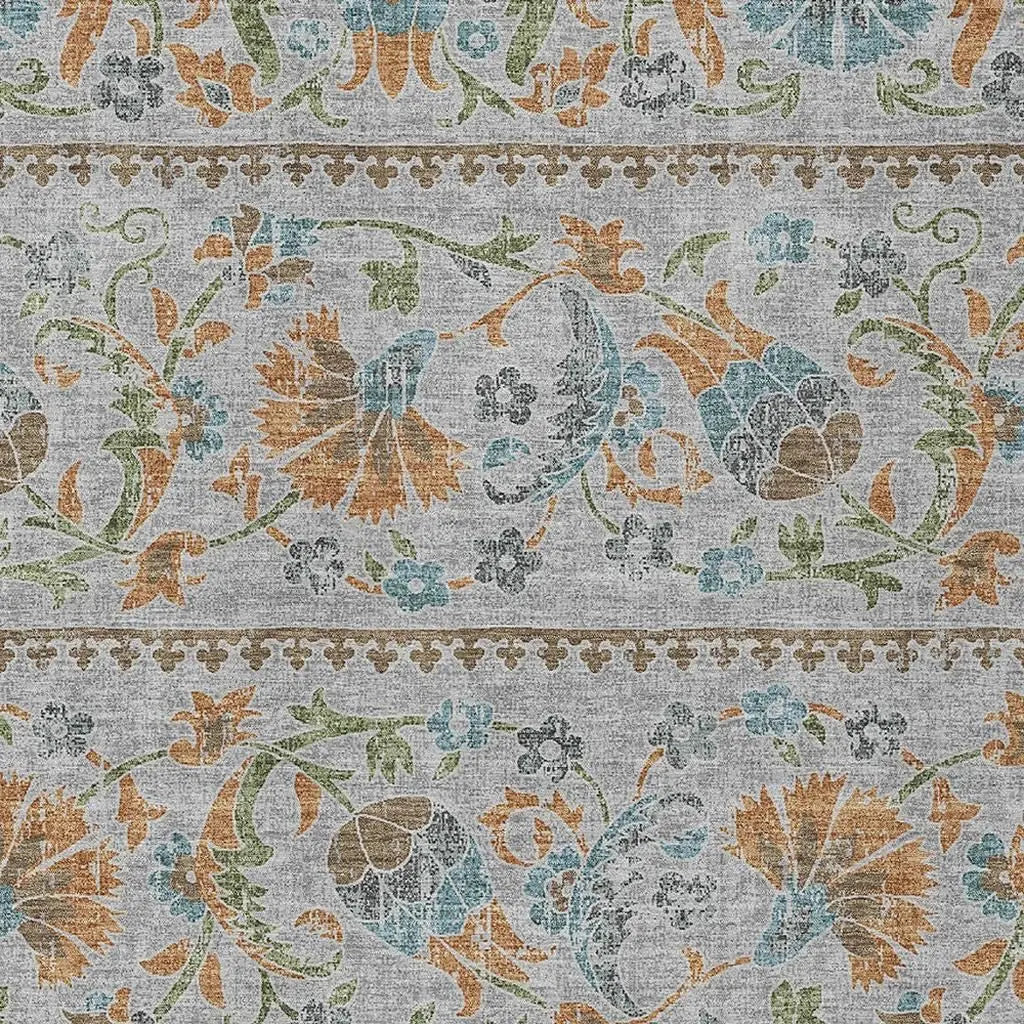 5' X 8' Silver And Brown Floral Washable Indoor Outdoor Area Rug Homeroots Outdoor