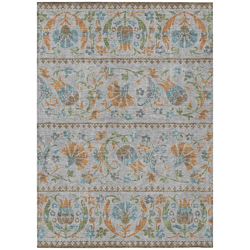 5' X 8' Silver And Brown Floral Washable Indoor Outdoor Area Rug Homeroots Outdoor
