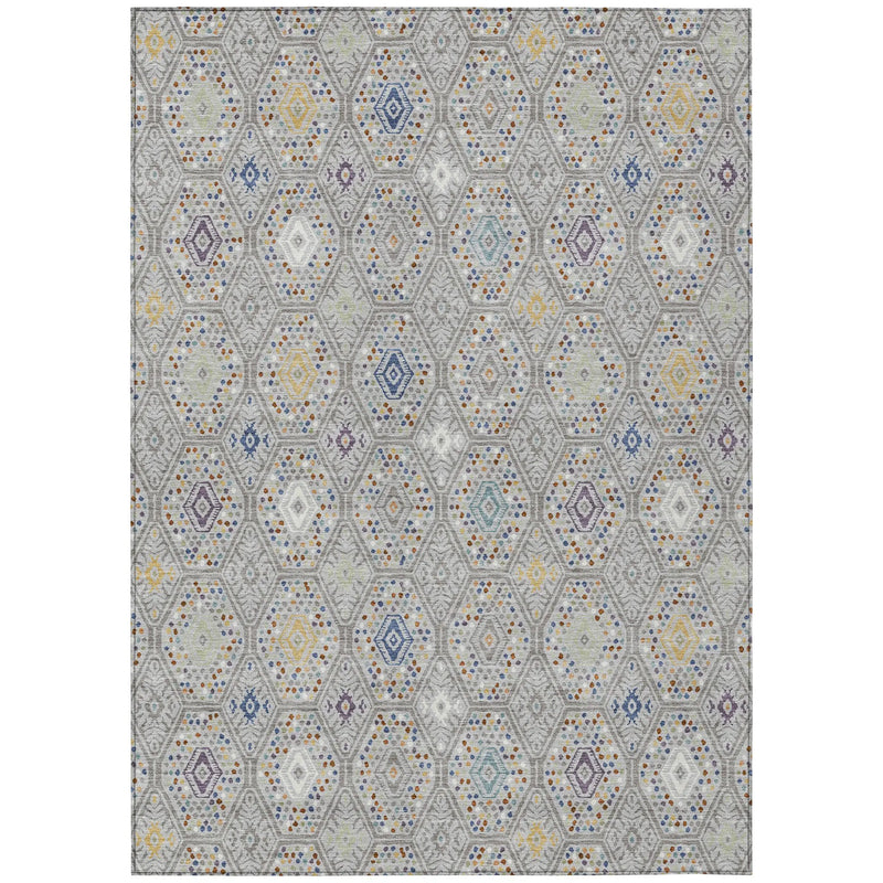 5' X 8' Silver And Brown Geometric Washable Indoor Outdoor Area Rug Homeroots Outdoor