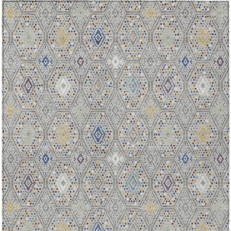 5' X 8' Silver And Brown Geometric Washable Indoor Outdoor Area Rug Homeroots Outdoor