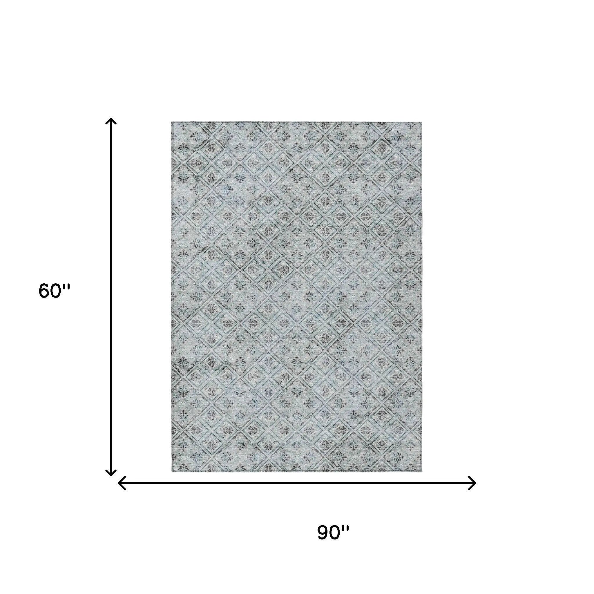 5' X 8' Silver And Brown Geometric Washable Indoor Outdoor Area Rug Homeroots Outdoor