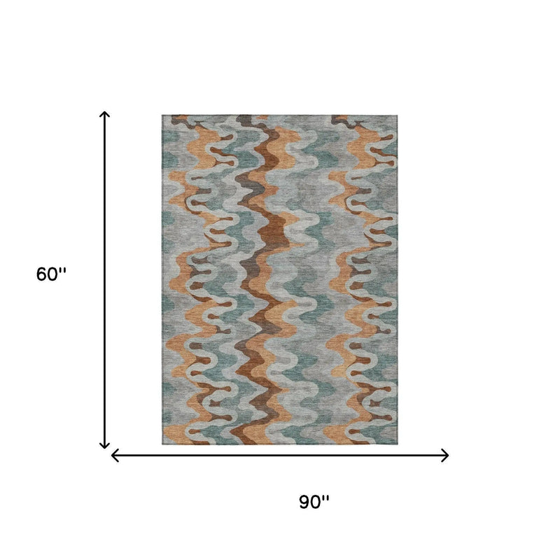 5' X 8' Silver And Copper Abstract Washable Indoor Outdoor Area Rug Homeroots Outdoor