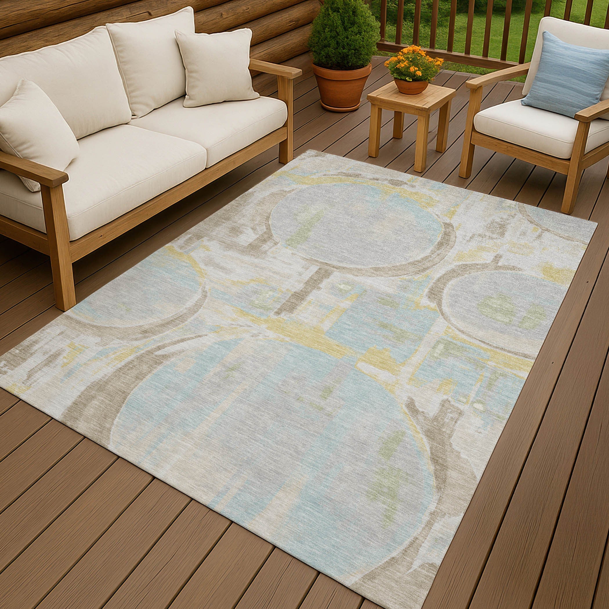 5' X 8' Silver And Gray Abstract Washable Indoor Outdoor Area Rug Homeroots Outdoor