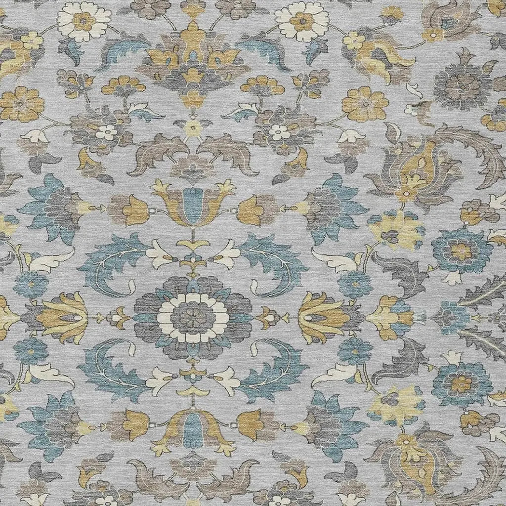5' X 8' Silver And Gray Floral Medallion Washable Indoor Outdoor Area Rug Homeroots Outdoor