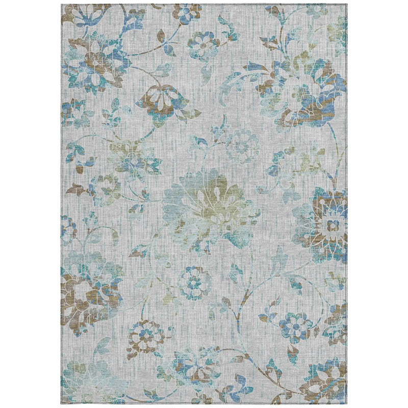 5' X 8' Silver And Gray Floral Washable Indoor Outdoor Area Rug Homeroots Outdoor