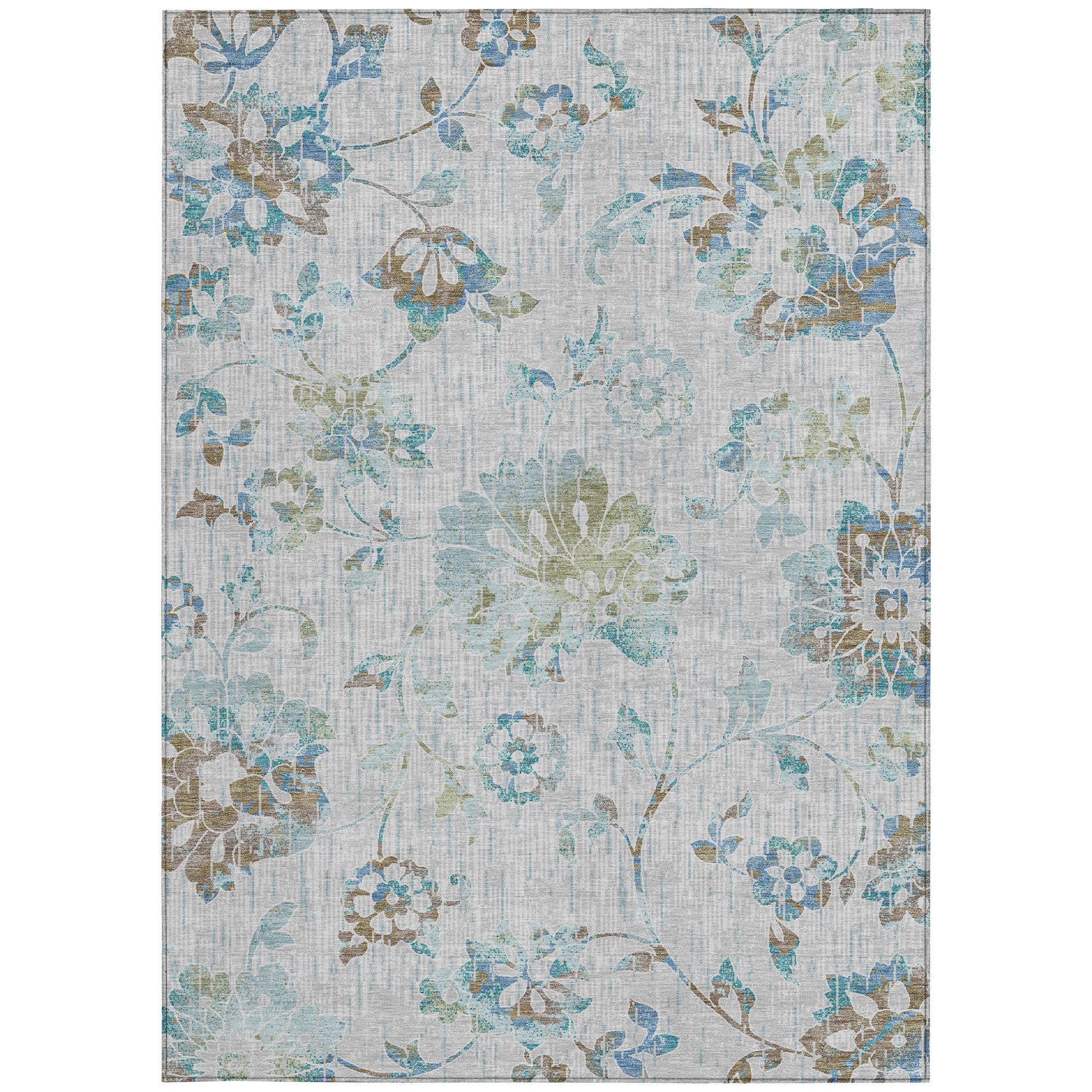5' X 8' Silver And Gray Floral Washable Indoor Outdoor Area Rug Homeroots Outdoor