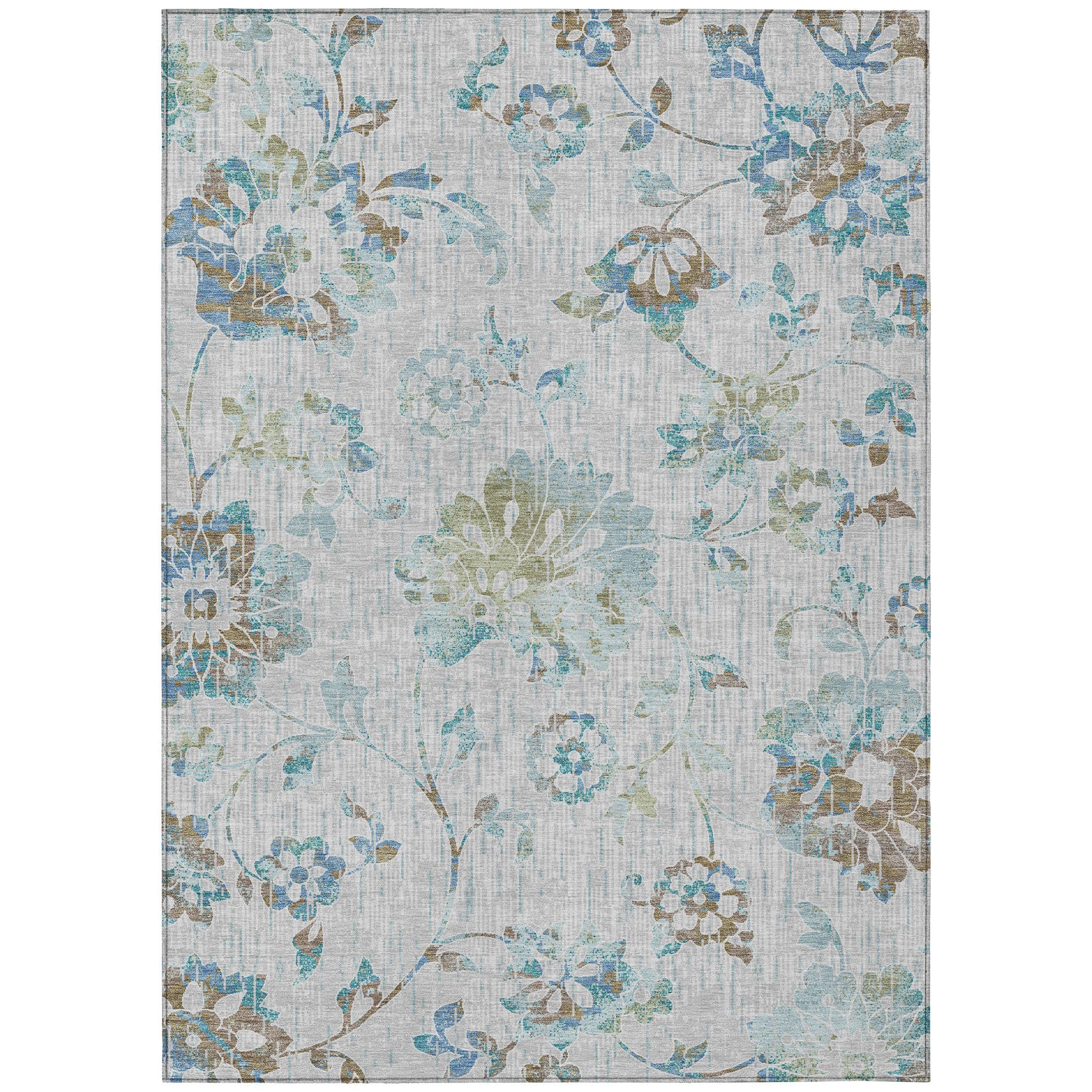 5' X 8' Silver And Gray Floral Washable Indoor Outdoor Area Rug Homeroots Outdoor