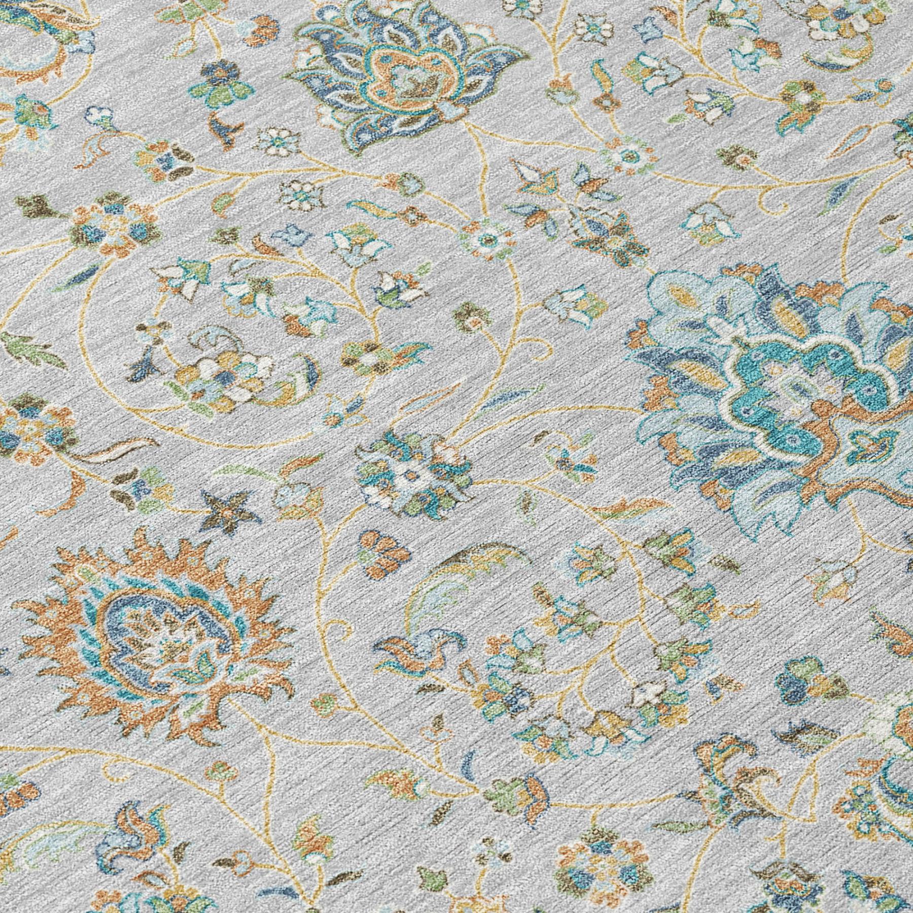 5' X 8' Silver And Gray Floral Washable Indoor Outdoor Area Rug Homeroots Outdoor
