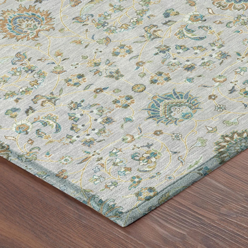 5' X 8' Silver And Gray Floral Washable Indoor Outdoor Area Rug Homeroots Outdoor