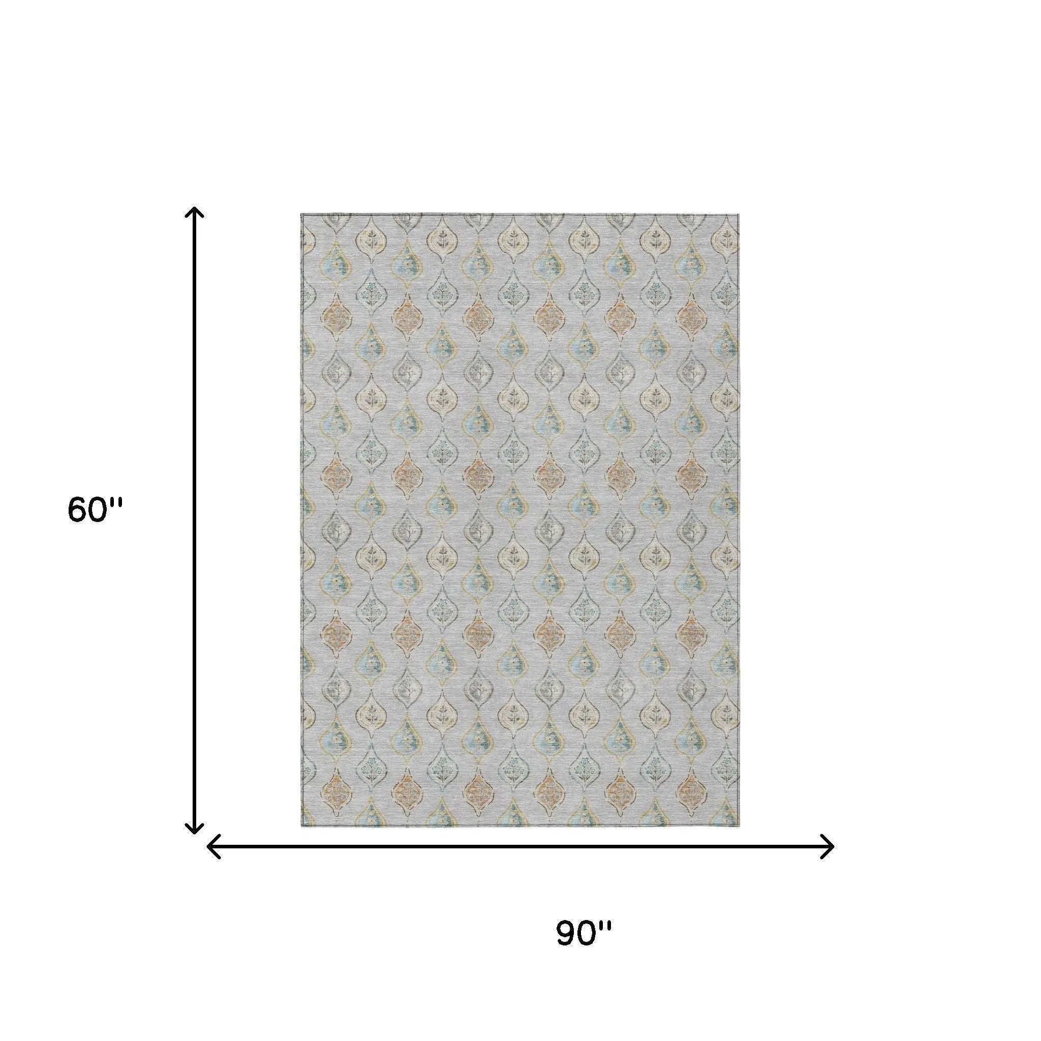 5' X 8' Silver And Gray Floral Washable Indoor Outdoor Area Rug Homeroots Outdoor