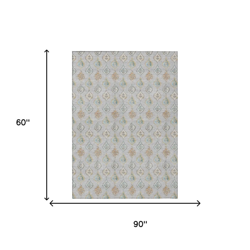 5' X 8' Silver And Gray Floral Washable Indoor Outdoor Area Rug Homeroots Outdoor