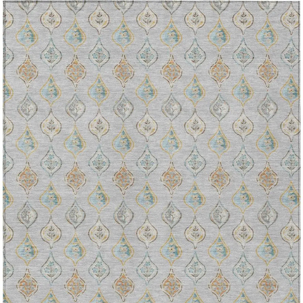 5' X 8' Silver And Gray Floral Washable Indoor Outdoor Area Rug Homeroots Outdoor