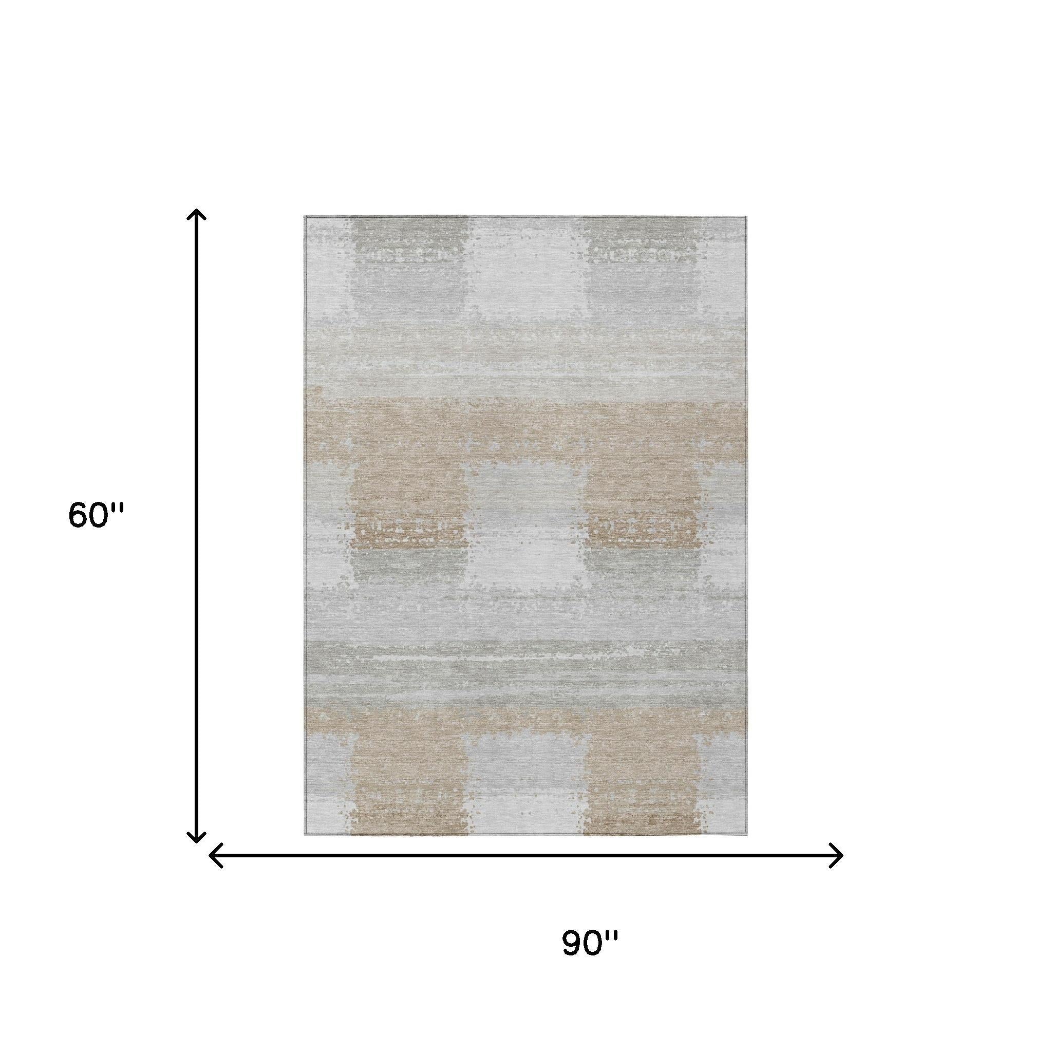 5' X 8' Silver And Gray Geometric Washable Indoor Outdoor Area Rug Homeroots Outdoor