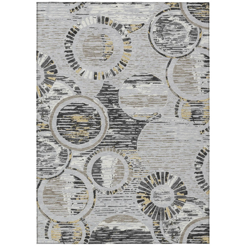 5' X 8' Silver And Gray Geometric Washable Indoor Outdoor Area Rug Homeroots Outdoor