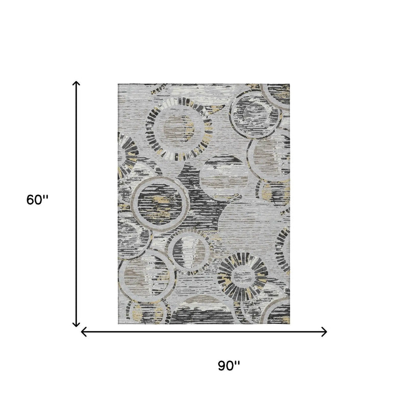 5' X 8' Silver And Gray Geometric Washable Indoor Outdoor Area Rug Homeroots Outdoor