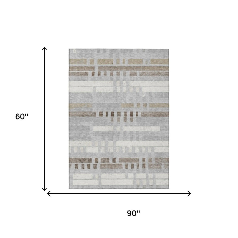 5' X 8' Silver And Gray Striped Washable Indoor Outdoor Area Rug Homeroots Outdoor
