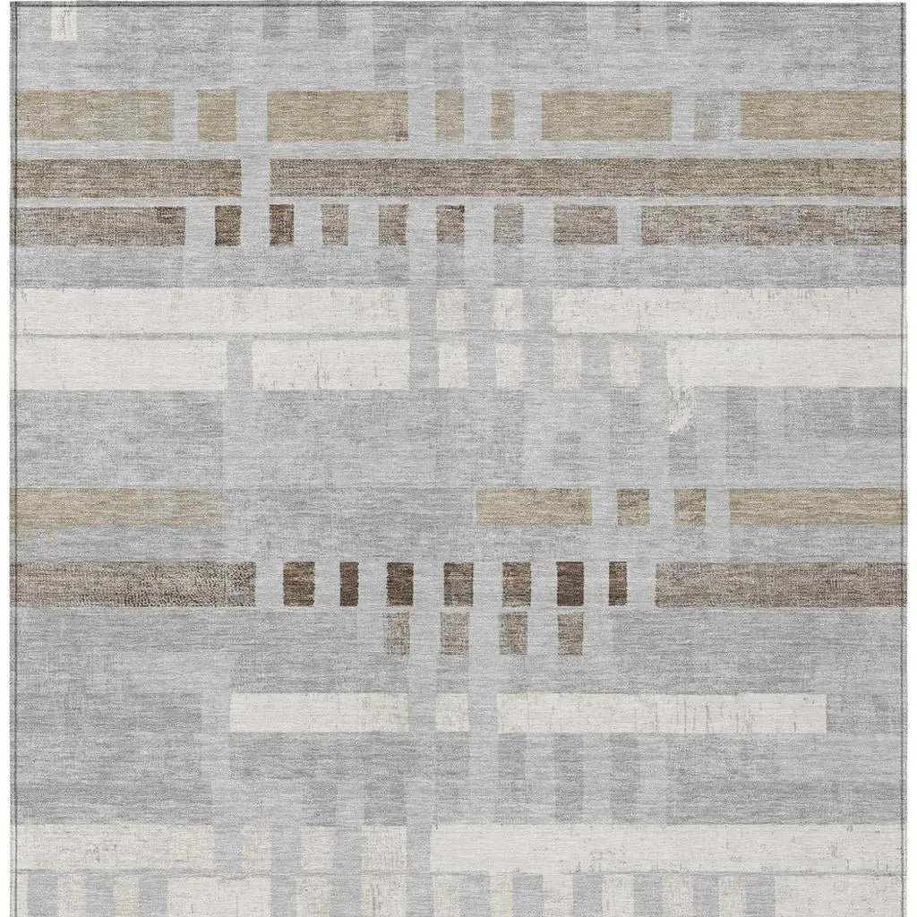 5' X 8' Silver And Gray Striped Washable Indoor Outdoor Area Rug Homeroots Outdoor