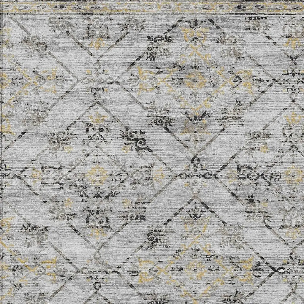 5' X 8' Silver And Ivory Geometric Washable Indoor Outdoor Area Rug Homeroots Outdoor