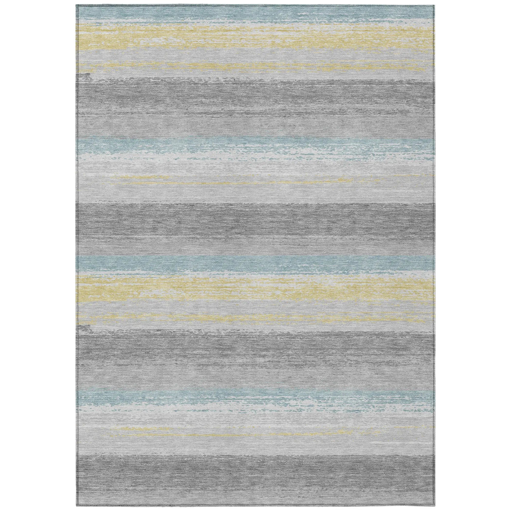 5' X 8' Silver And Taupe Striped Washable Indoor Outdoor Area Rug Homeroots Outdoor