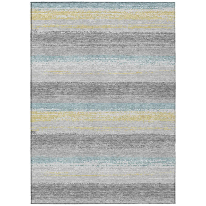 5' X 8' Silver And Taupe Striped Washable Indoor Outdoor Area Rug Homeroots Outdoor