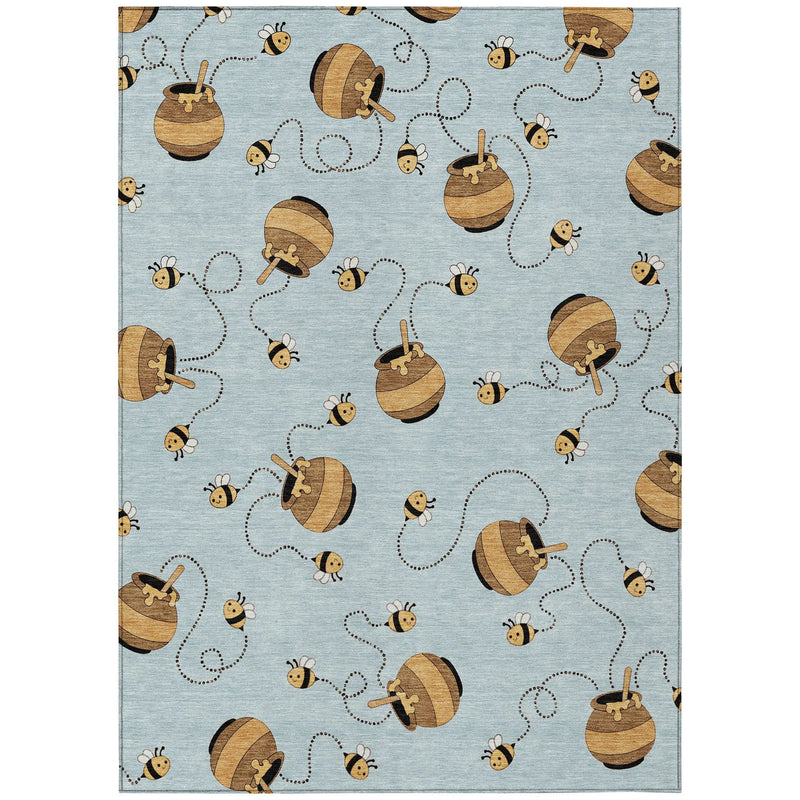 5' X 8' Sky Blue And Beige Geometric Washable Indoor Outdoor Area Rug Homeroots Outdoor
