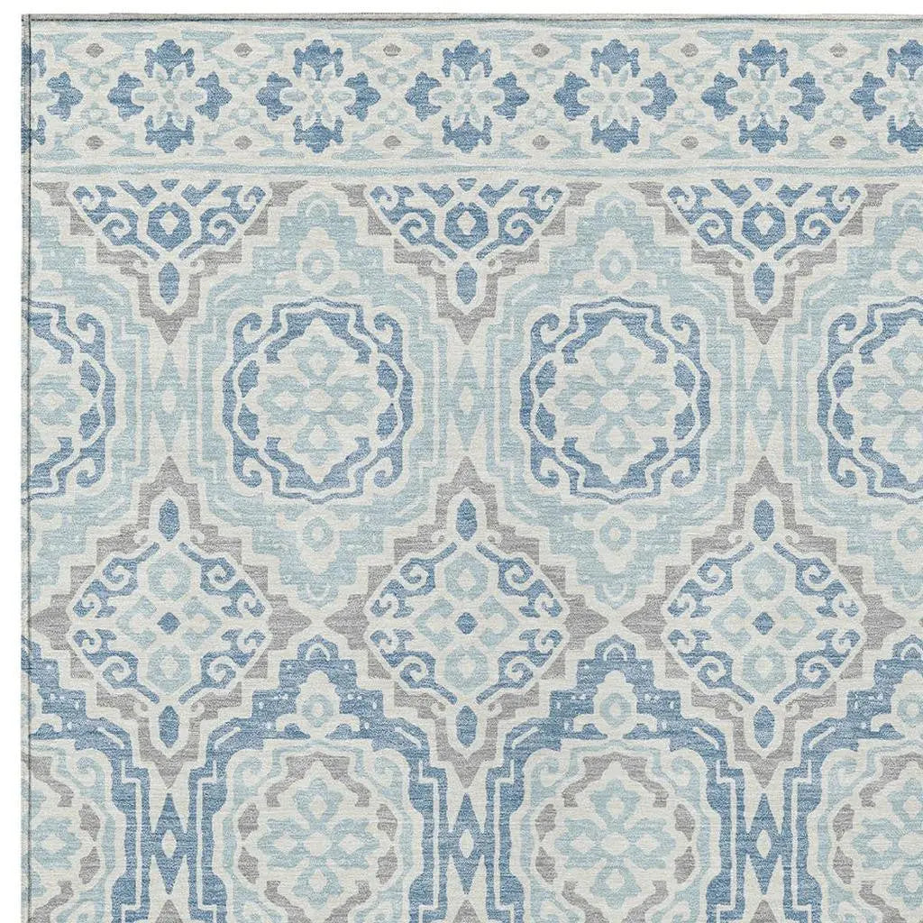 5' X 8' Sky Blue And Beige Tribal Washable Indoor Outdoor Area Rug Homeroots Outdoor