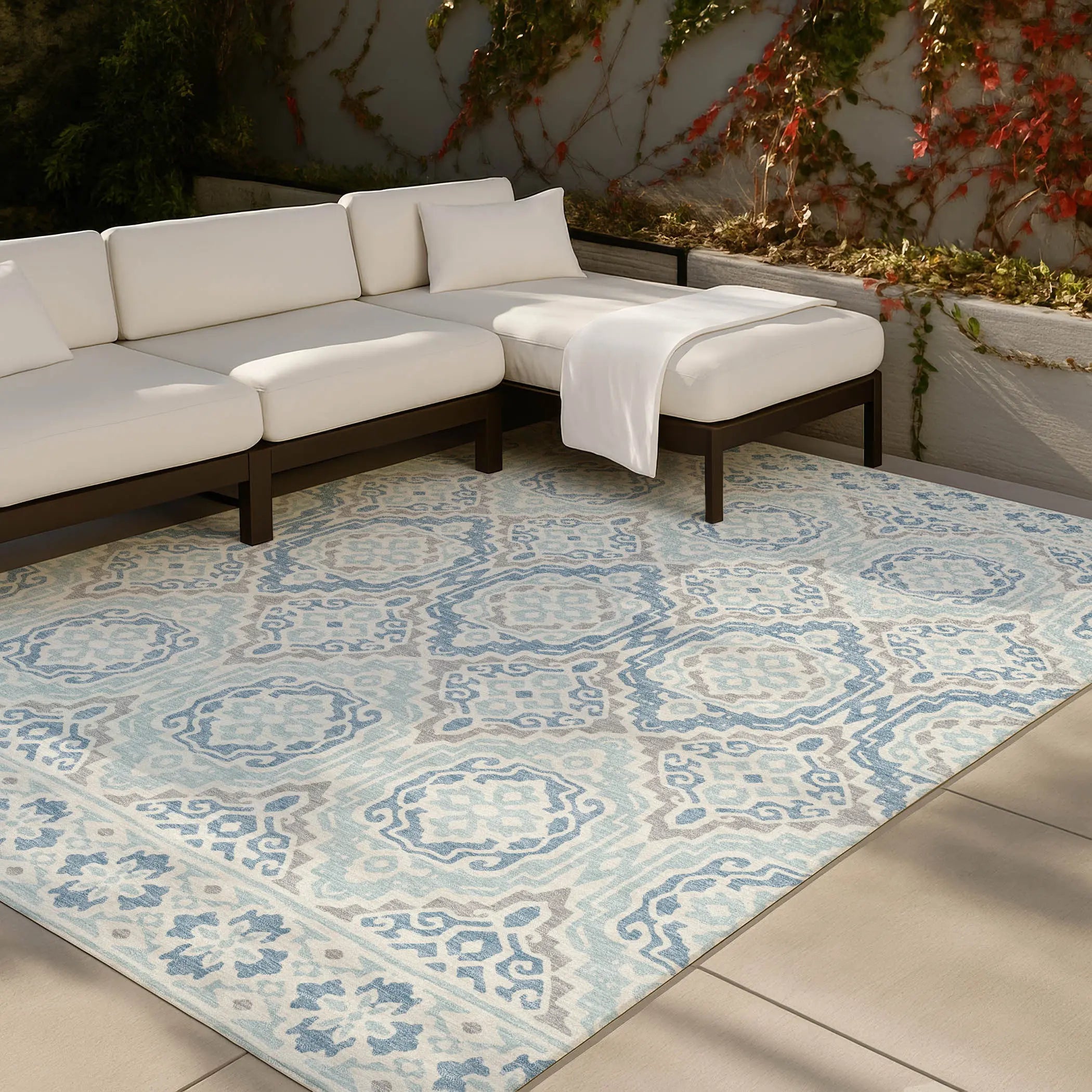 5' X 8' Sky Blue And Beige Tribal Washable Indoor Outdoor Area Rug Homeroots Outdoor