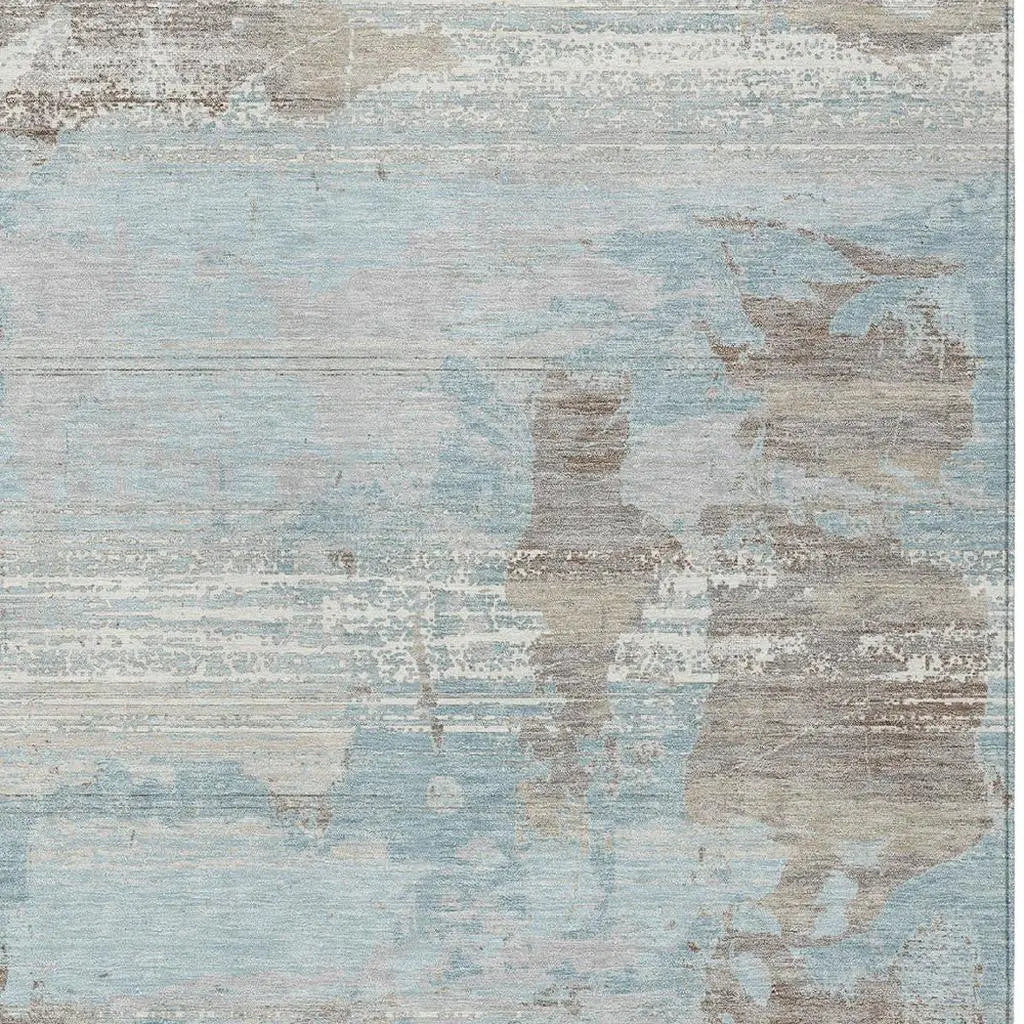 5' X 8' Sky Blue And Blue Abstract Washable Indoor Outdoor Area Rug Homeroots Outdoor