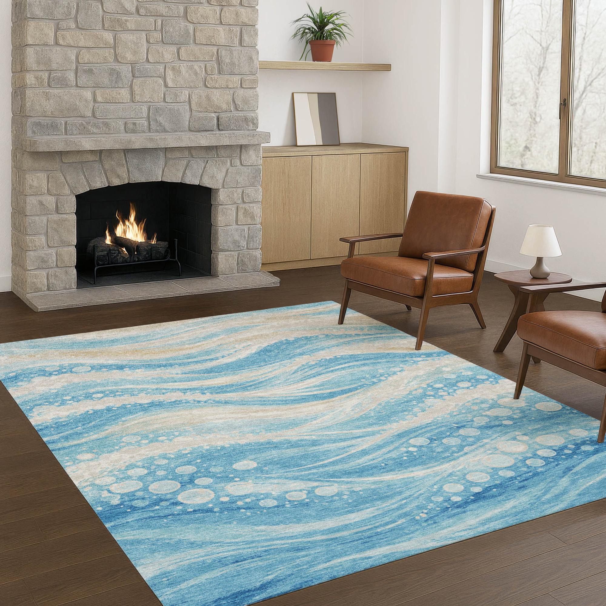 5' X 8' Sky Blue And Blue Abstract Washable Indoor Outdoor Area Rug Homeroots Outdoor