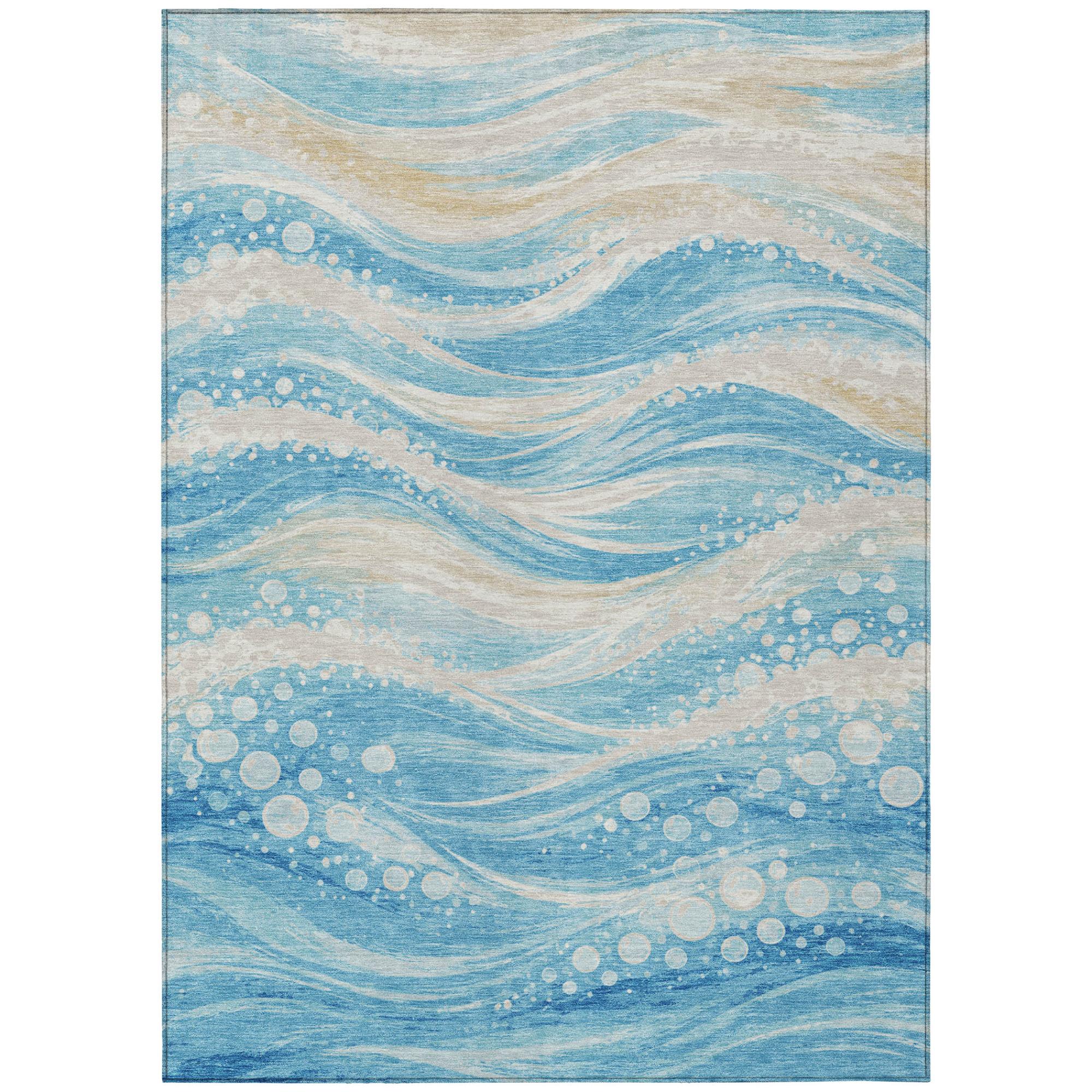 5' X 8' Sky Blue And Blue Abstract Washable Indoor Outdoor Area Rug Homeroots Outdoor