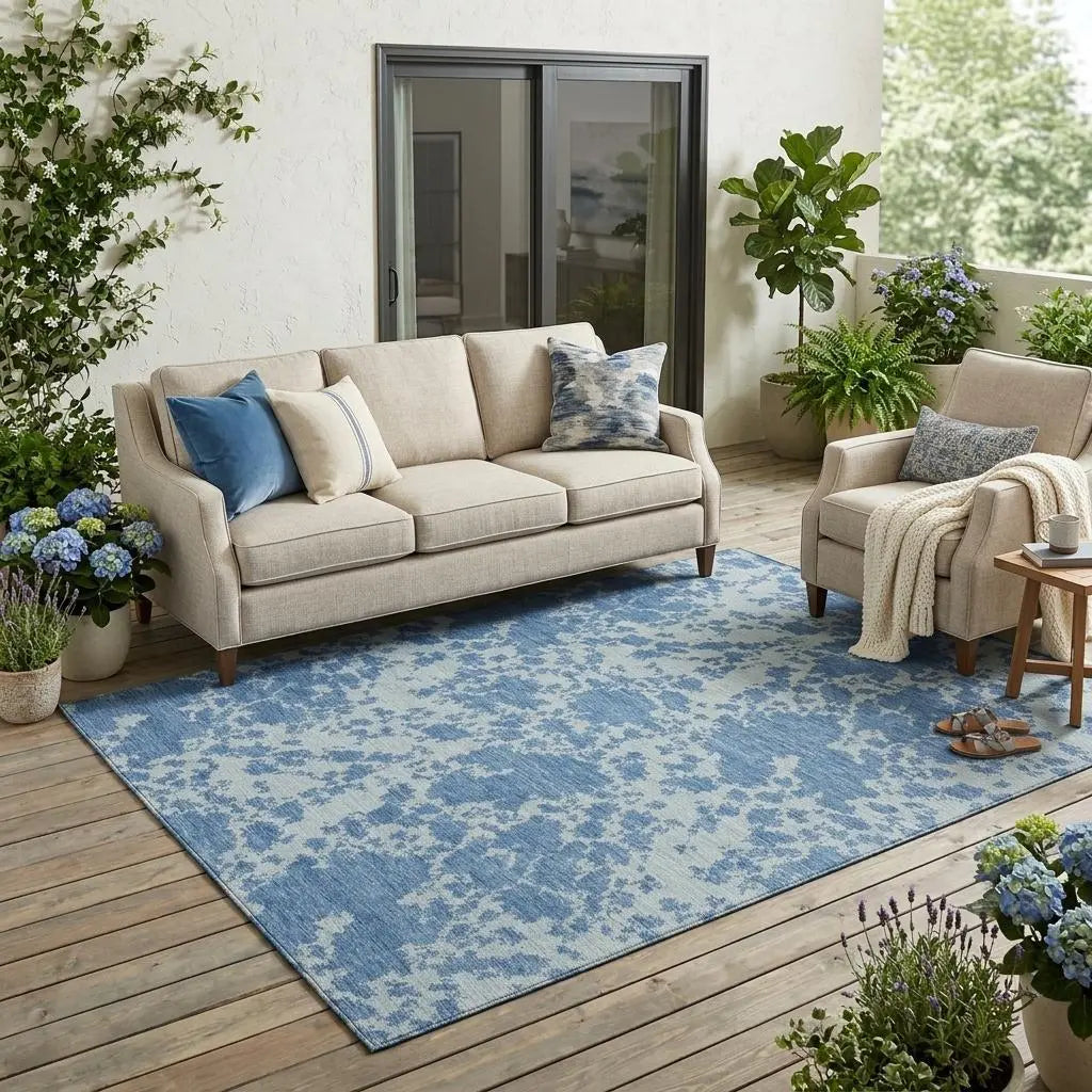 5' X 8' Sky Blue And Blue Abstract Washable Indoor Outdoor Area Rug Homeroots Outdoor
