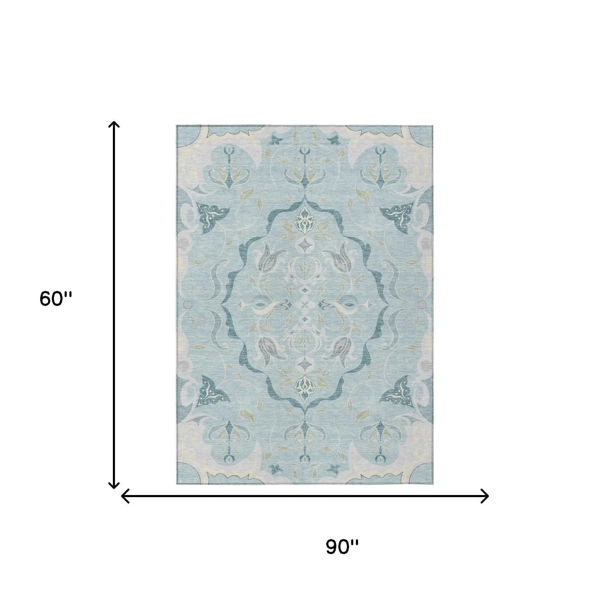 5' X 8' Sky Blue And Blue Damask Washable Indoor Outdoor Area Rug Homeroots Outdoor