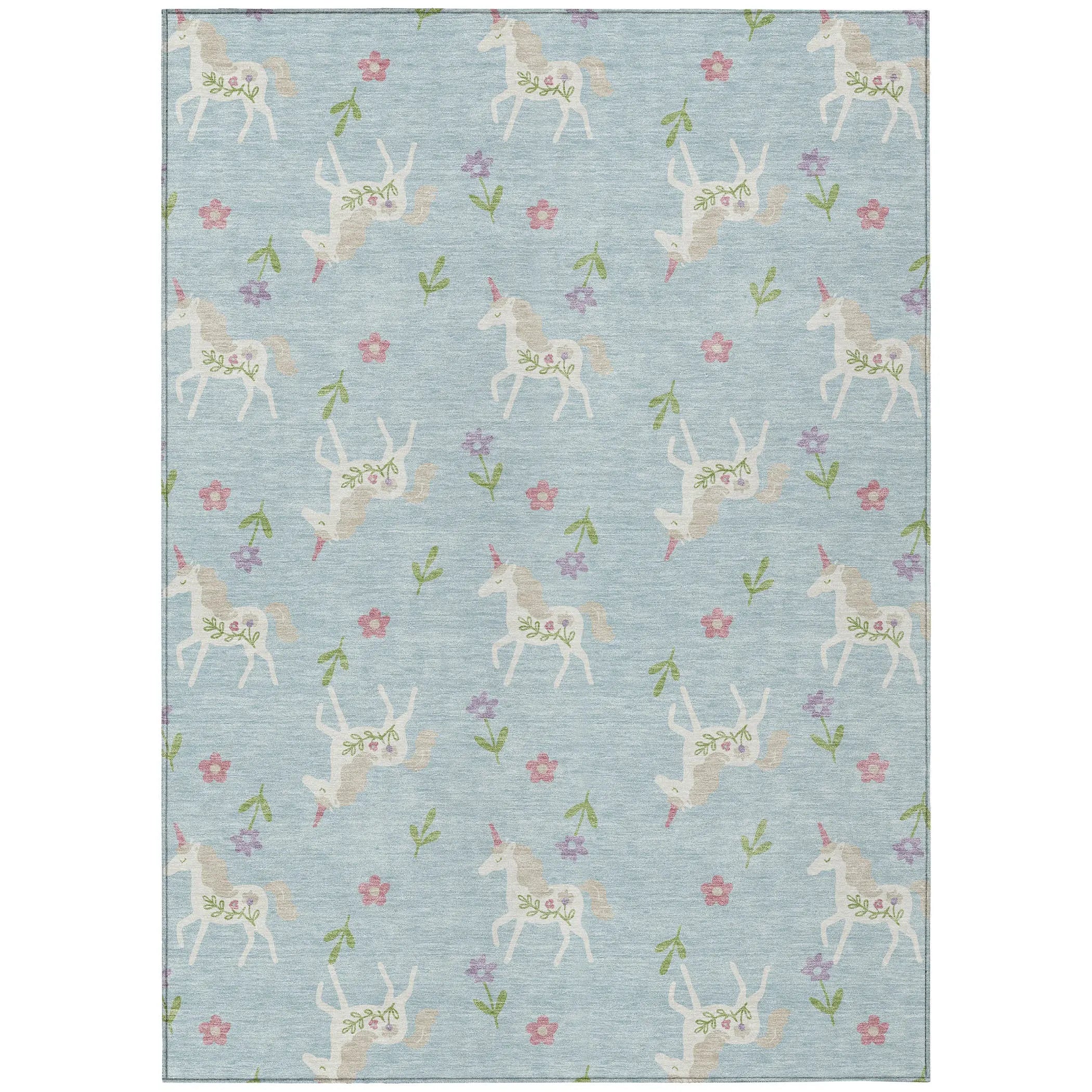 5' X 8' Sky Blue And Blue Floral Washable Indoor Outdoor Area Rug Homeroots Outdoor