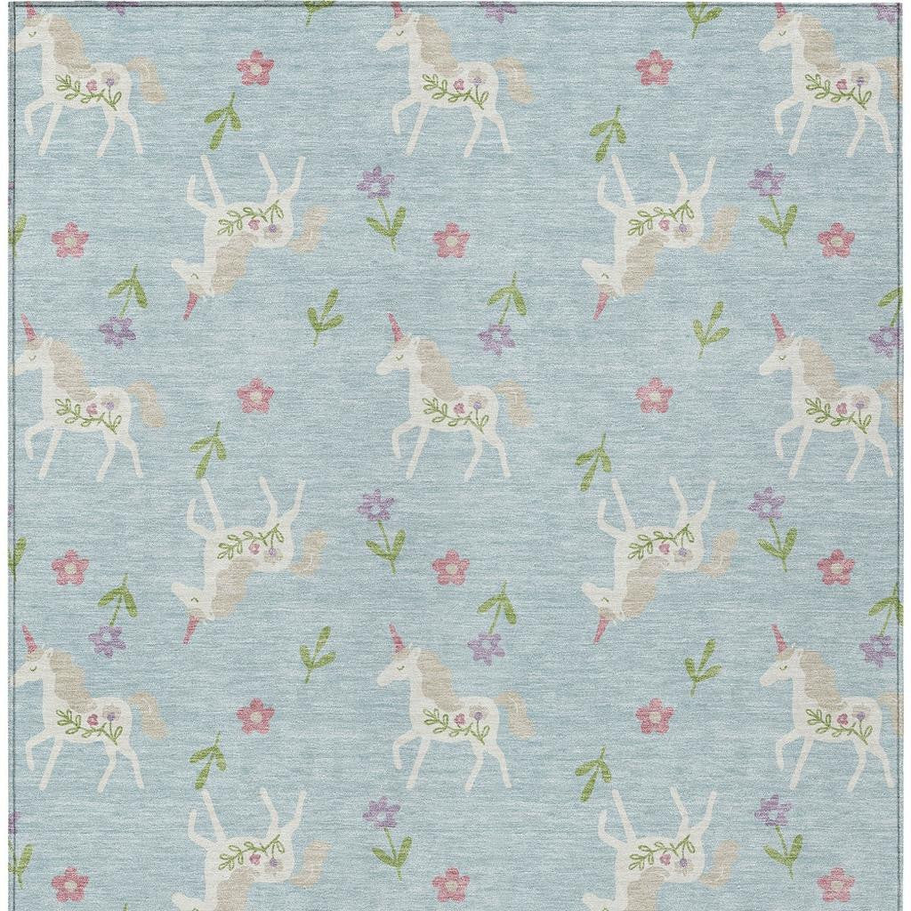 5' X 8' Sky Blue And Blue Floral Washable Indoor Outdoor Area Rug Homeroots Outdoor