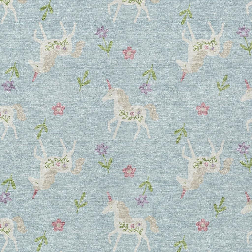 5' X 8' Sky Blue And Blue Floral Washable Indoor Outdoor Area Rug Homeroots Outdoor