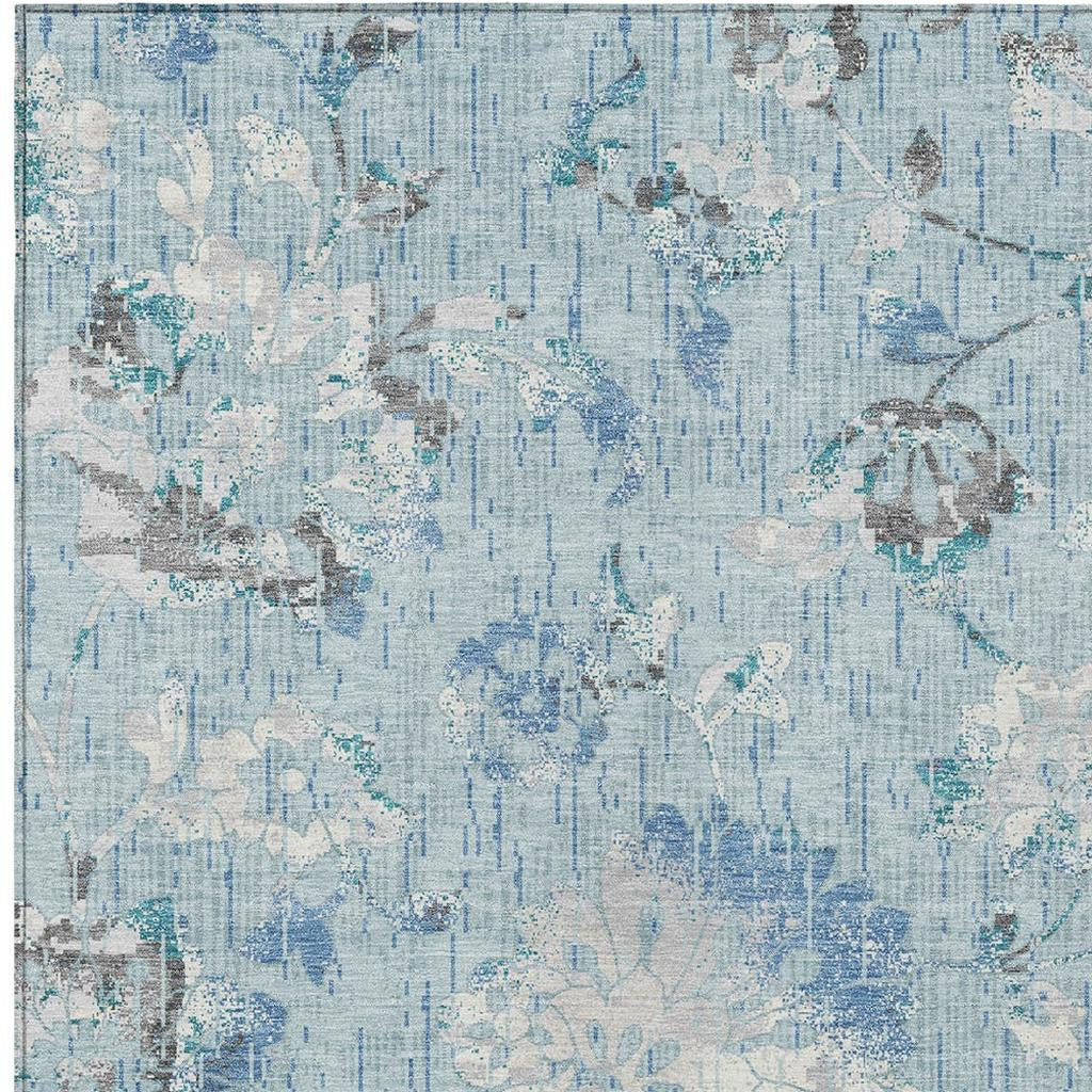 5' X 8' Sky Blue And Blue Floral Washable Indoor Outdoor Area Rug Homeroots Outdoor