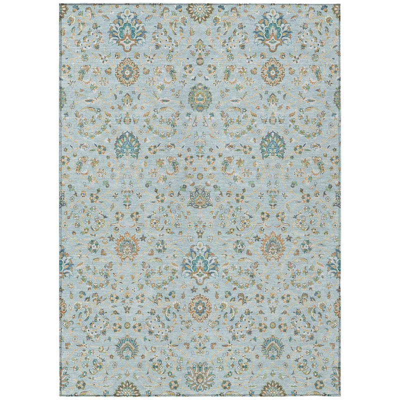 5' X 8' Sky Blue And Blue Floral Washable Indoor Outdoor Area Rug Homeroots Outdoor