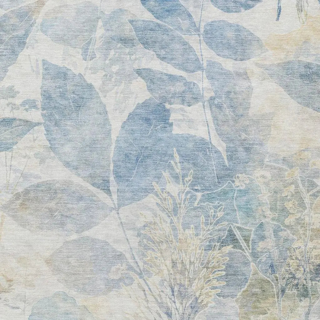 5' X 8' Sky Blue And Blue Floral Washable Indoor Outdoor Area Rug Homeroots Outdoor