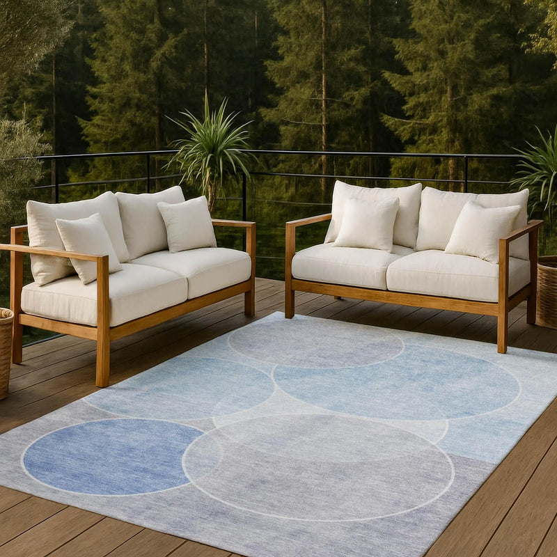 5' X 8' Sky Blue And Blue Geometric Washable Indoor Outdoor Area Rug Homeroots Outdoor