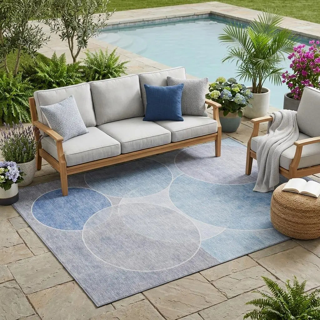 5' X 8' Sky Blue And Blue Geometric Washable Indoor Outdoor Area Rug Homeroots Outdoor