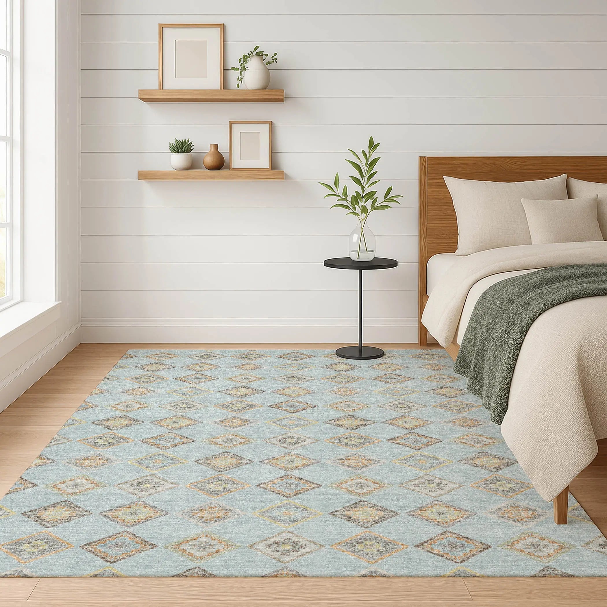 5' X 8' Sky Blue And Blue Geometric Washable Indoor Outdoor Area Rug Homeroots Outdoor