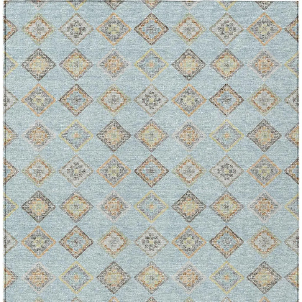 5' X 8' Sky Blue And Blue Geometric Washable Indoor Outdoor Area Rug Homeroots Outdoor