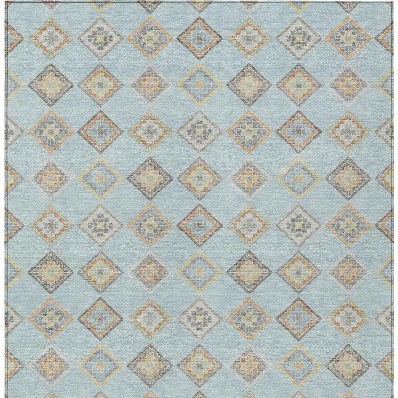 5' X 8' Sky Blue And Blue Geometric Washable Indoor Outdoor Area Rug Homeroots Outdoor
