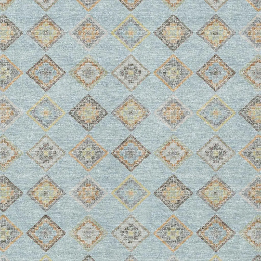 5' X 8' Sky Blue And Blue Geometric Washable Indoor Outdoor Area Rug Homeroots Outdoor