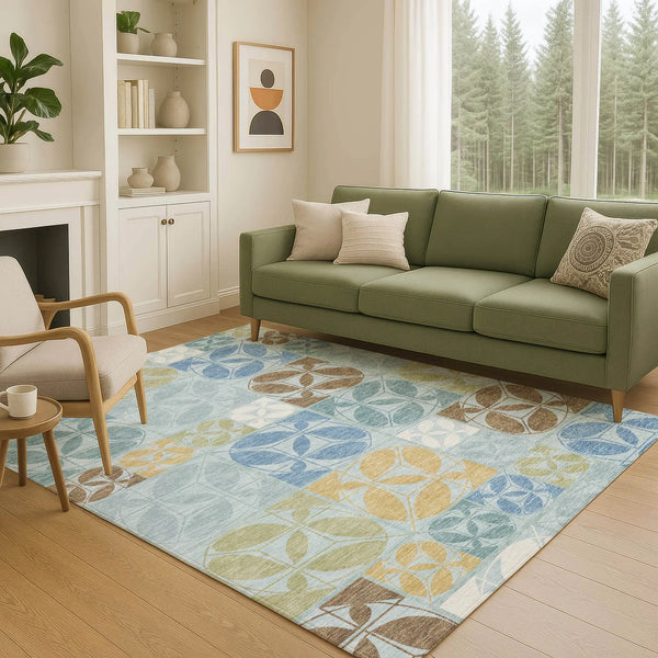 5' X 8' Sky Blue And Blue Geometric Washable Indoor Outdoor Area Rug Homeroots Outdoor